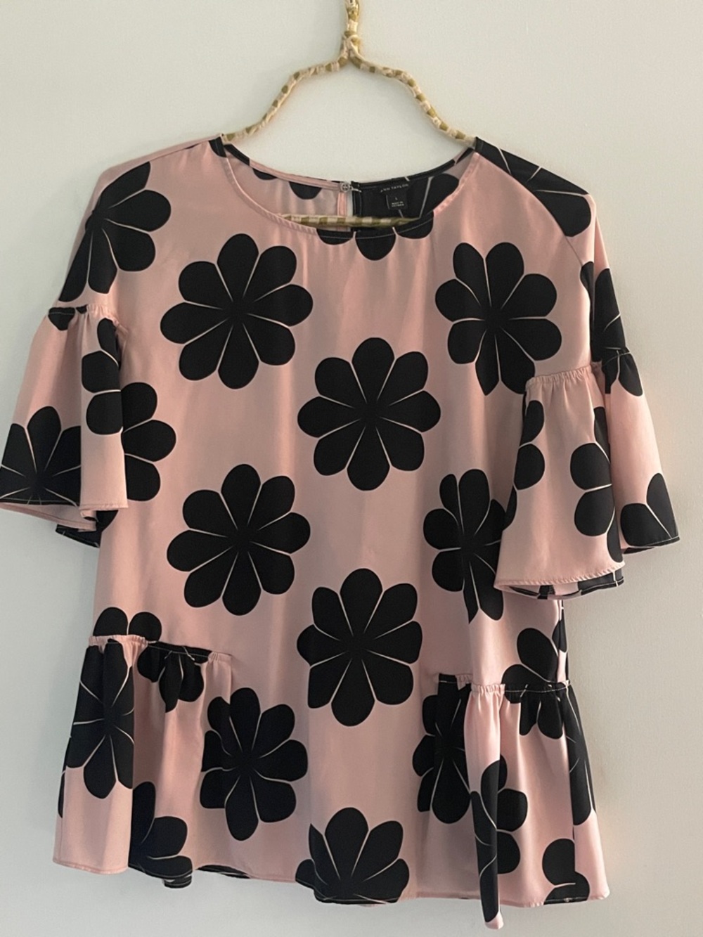Ann Taylor Pink Blouse with Black Floral Print
